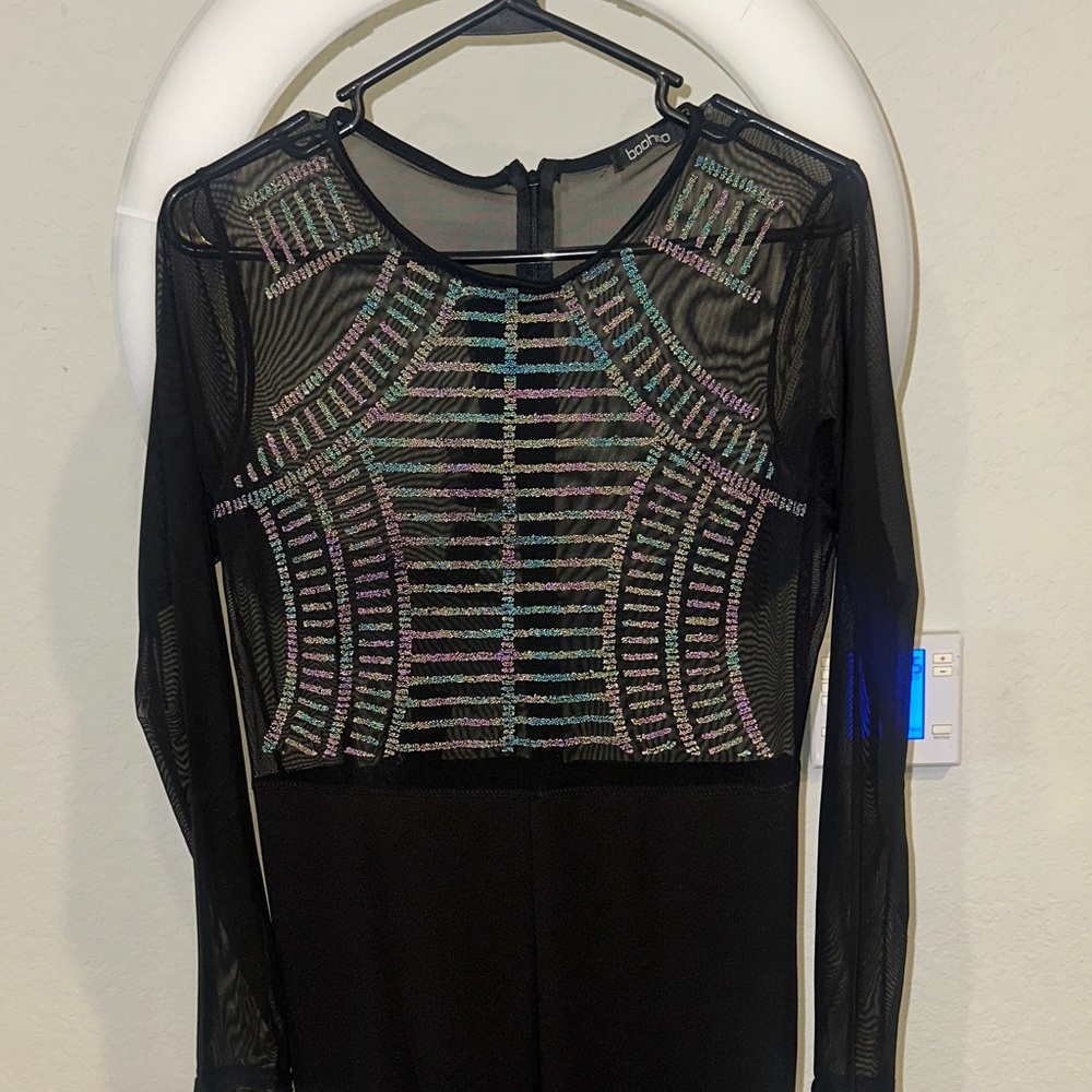 Black Mesh Long Sleeve Bodysuit